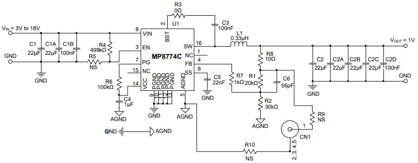 Schematic - Monolithic Power Systems (MPS) EV8774C-Q-00A Evaluation Board